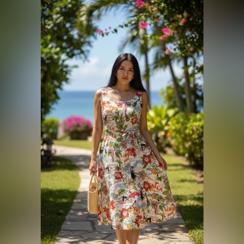 David Meister Women’s Size 2 Tropical Hawaiian Floral Summer Resort Luau Dress